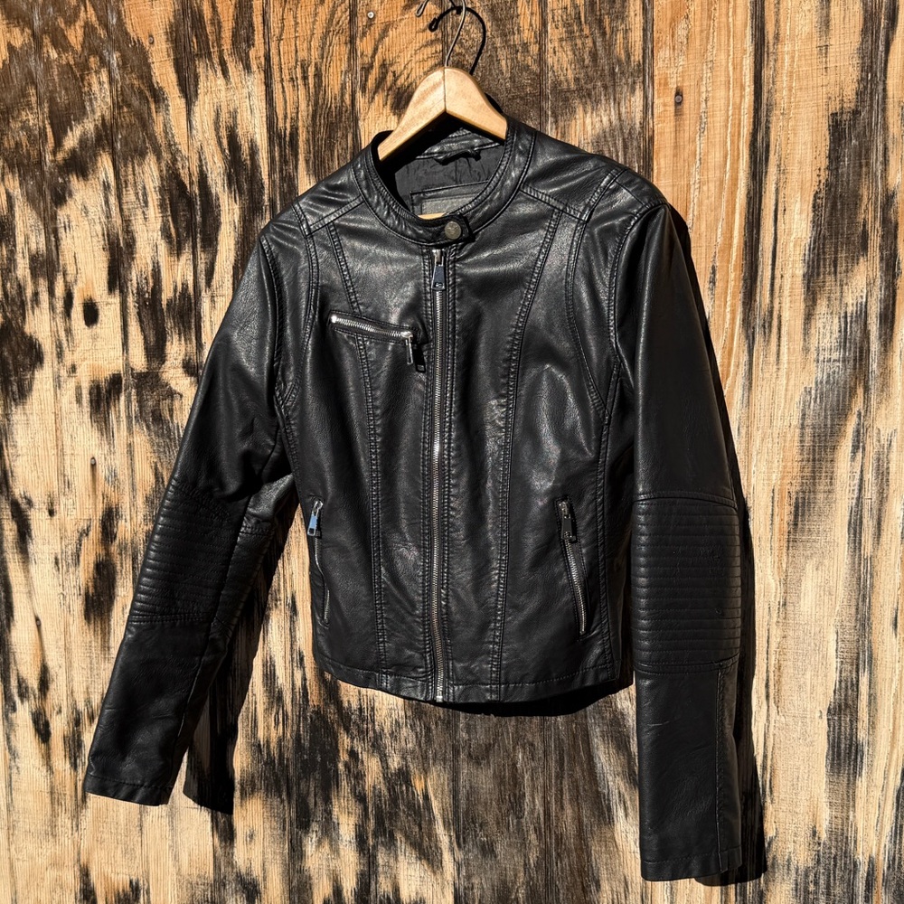 Black Vegan Leather Moto Jacket | Transitional Capsule Basics Y2K Biker Spring